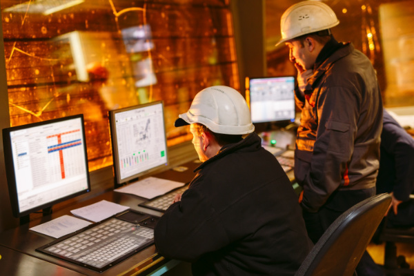 Process control room of a steel blast furnace